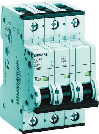 Siemens 5SY7 MCB Leitungsschutzschalter Typ C, 3-polig 16A 400V, Abschaltvermögen 15 KA Sentron DIN-Schienen-Montage