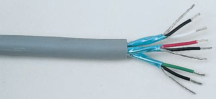 Alpha Wire Cable De Datos Apantallado De 6 Conductores, 3 Pares, 0,35 Mm², 22 AWG, Long. 100m, Ø Ext. 7.57mm, Funda De