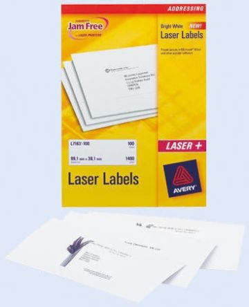 Avery Klebend Etikettenblatt Adresse Für Laser, Weiß 100 Stück, L. 199.6mm B. 143.5mm
