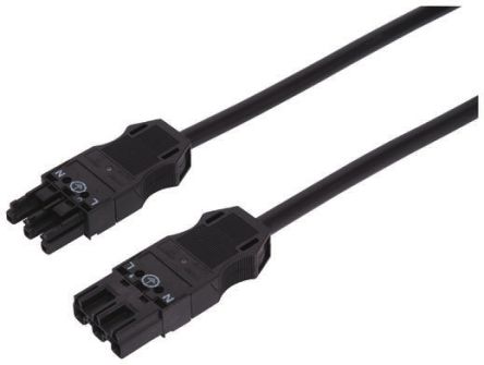 Wago Konfektioniertes Stromkabel, A WINSTA / Buchse Gerade, B WINSTA / Stecker Gerade, 16 A, 3m Schwarz, 250 V