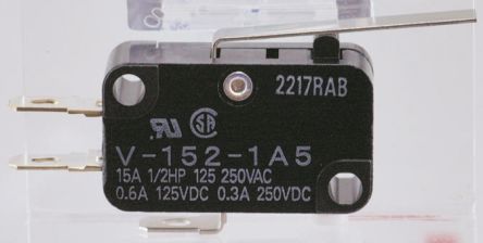 Omron Mikroschalter Scharnierhebel-Betätiger Lötanschluss, 15 A @ 250 V Ac, SPDT IP 40 1,23 N -25°C - +80°C