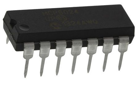 Microchip MCP6024-I/P, Precision, Op Amp, RRIO, 10MHz, 3 V, 5 V, 14-Pin PDIP