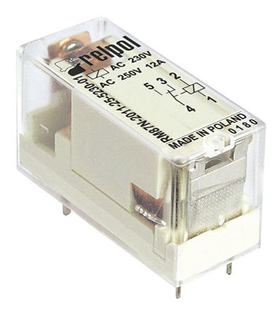 Relpol PCB Mount Power Relay, 24V Dc Coil, 12A Switching Current, SPDT