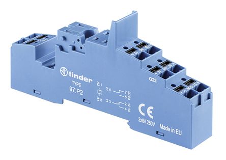 Finder 继电器底座, 97系列, 适用于46.52 继电器, DIN 导轨安装, 8触点