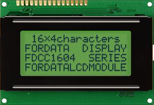 Fordata FC1604A01-RNNYBW-66SE FC LCD LCD Graphic Display, Green, Yellow On, 4 Rows By 16 Characters, Reflective