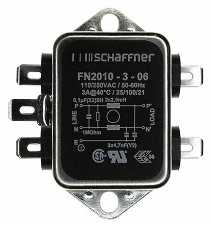夏弗纳 单相RFI滤波器 FN2010系列, 250 V 交流, 底盘安装