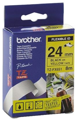Brother Black On Yellow Label Printer Tape, 8 M Length, 24 Mm Width