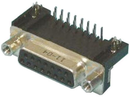 Amphenol ICC L77SD 15 Way Right Angle Through Hole D-sub Connector Socket, With 4-40 UNC Female Screwlocks, Boardlocks