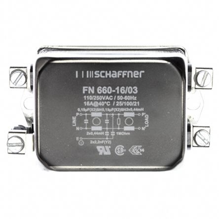 Schaffner Filtre IEC Mâle, 2A, 250 V, Montage Sur Platine, 1 Pôle