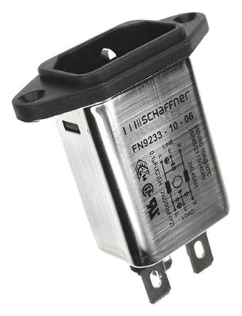 Schaffner 6A, 250 V ac Male Flange Mount IEC Filter FN9233R-6-06, Faston