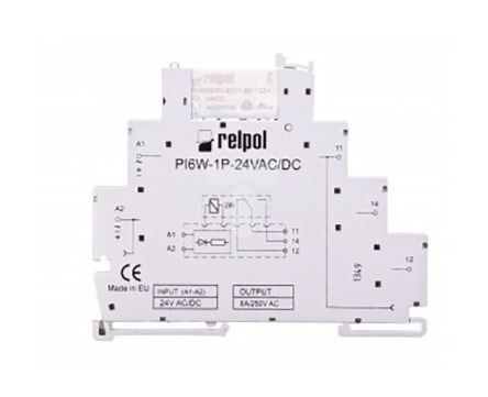 Relpol PIR6W Interface Relais / 24V Ac/dc 24V Ac/dc, 1-poliger Wechsler DIN-Schienen 10 V → 400 V AC / 250V Dc
