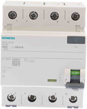 Siemens 5SV3 RCCB, 4-polig, 40A, 30mA Typ A Sentron CE 400V