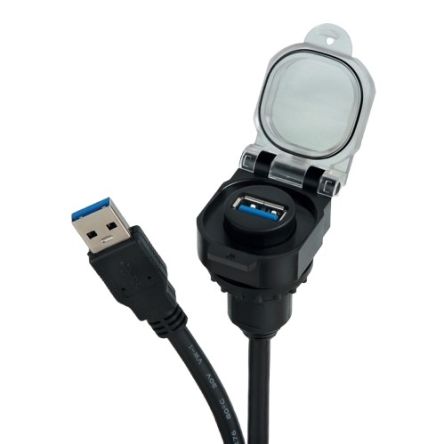 RS PRO Straight, Front Mount, Socket, Plug Type USB A USB 3.0 IP20, IP65, IP67, IP68, IP69 USB Connector