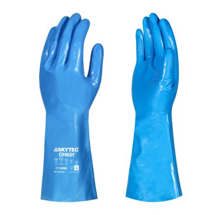 Skytec CH601 Blue Nitrile Chemical Resistant Gloves, Size 10, XL, Nitrile, PVC Coating