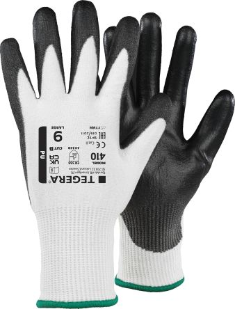 Tegera Gants 410 Taille 9, Environnement Sec, 12 Paires, Noir, Blanc