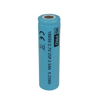 RS PRO, 3.70V, 18650, Lithium-Ion Rechargeable Battery, 2500mAh