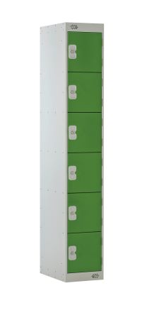 RS PRO 6 Door No Steel Green Locker, 1800 mm x 300 mm x 450mm