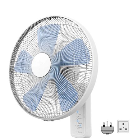 RS PRO Wall Fan 66.17m³/min 400mm blade diameter 3 speed 230 V with plug: Type G - British 3-pin
