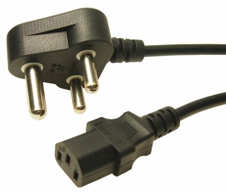 RS PRO Straight Type M South African Plug Socket to Straight IEC C13 Plug Power Cord, 2m