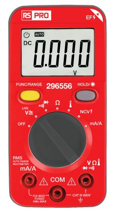 RS PRO Digital Digital Multimeter, 1A ac Max, 1A dc Max, 600V ac Max - UKAS Calibrated