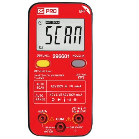 RS PRO Digital, LCD Digital Multimeter, 10A ac Max, 10A dc Max, 600V ac Max - UKAS Calibrated