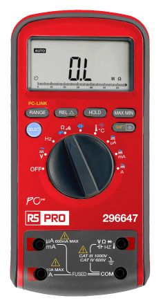 RS PRO Digital Digital Multimeter, True RMS, 10A ac Max, 10A dc Max, 1000V ac Max - UKAS Calibrated