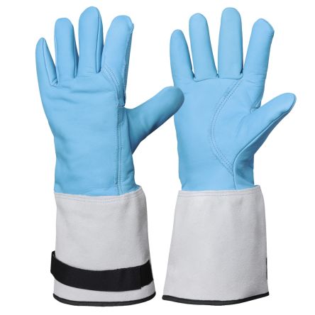Rostaing CRIO Blue, Grey Cotton, Leather Cold Resistant, Waterproof Work Gloves, Size 9, Leather Coating