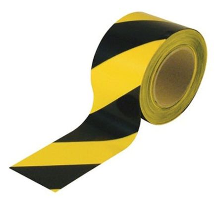 RS PRO Black, Yellow 100m Hazard Tape, 0.03mm Thickness