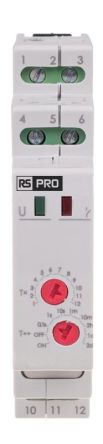 RS PRO DIN Rail Mount Timer Relay, 195 → 253V ac, 1-Contact, 0.1 s → 576h, 1-Function, SPDT