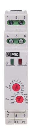RS PRO DIN Rail Mount Timer Relay, 230V ac, 1-Contact, 0.1 s → 576h, 1-Function, SPDT