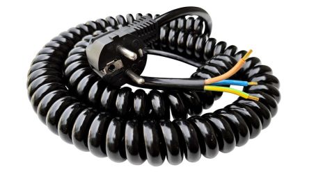 TBS de Buck B.V. SP-DSR, Spiral Cable, 4m 3 Core, Black Polyurethane PUR Power Cable +70°C