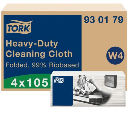 Tork Biobased Heavy-Duty Cleaning Cloth White Cotton Cloths for General Purpose, Dry Use, Box of 4 x 105 Cloths, 14cm,
