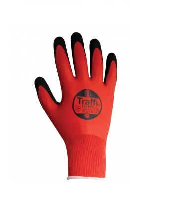 Traffi TG1895 Red Elastane, Nylon Grip and Abrasion Resistance, Oil Resistant, Wet Resistance Work Gloves, Size 6,