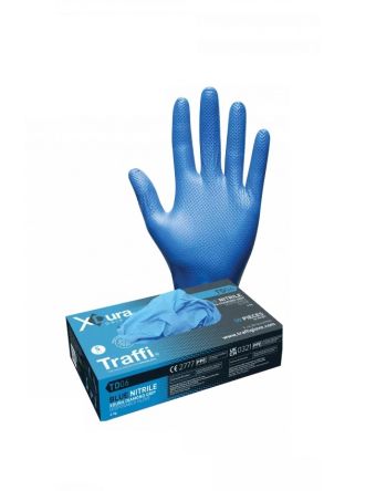 Traffi TD06 Blue Powder-Free Nitrile Disposable Gloves, Size S, 50Pair per Pack