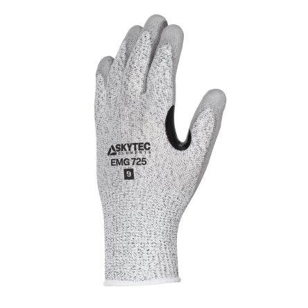 Skytec Elements EMG 725 Black, Grey 13 Gauge HPPE, Nylon Cut Resistant Work Gloves, Size 11, XXL, Polyurethane Coating