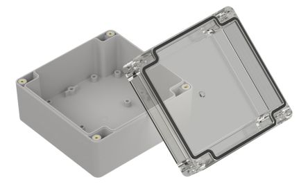 RS PRO Light Grey Polycarbonate General Purpose Enclosure, IP67, Transparent Lid, 120 x 120 x 75mm