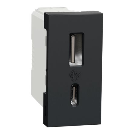 Schneider Electric NU30 Black, White Plug Socket, 2.4A, USB A, USB C, Indoor Use