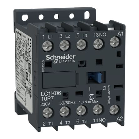 Schneider Electric TeSys TeSyS K Contactor, 120 V Coil, 3-Pole, 6 A, 1.5 kW, 3NO, 120 V