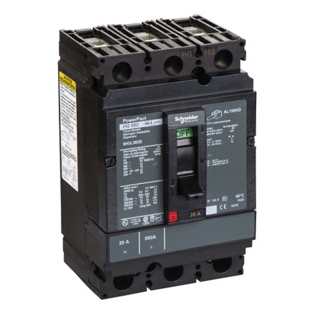 Schneider Electric, PowerPact MCCB 3P 20A, Breaking Capacity 18 kA, DIN Rail Mount