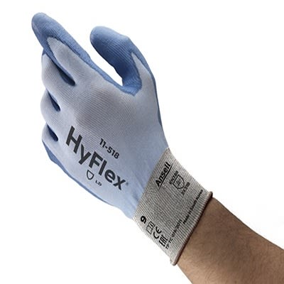 Ansell HyFlex 11-518 Blue Dyneema Diamond Technology, Nylon, Spandex Abrasion Resistant, Cut Resistant Gloves, Size 8,