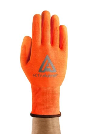Ansell ActivArmr 97-013 Orange Cut Resistant Work Gloves, Size 10, Waterbased PU Coating