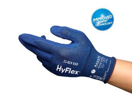 Ansell HyFlex 11-819 Blue Carbon, Nylon, Spandex Abrasion Resistant Gloves, Size 7, Foam Nitrile Coating