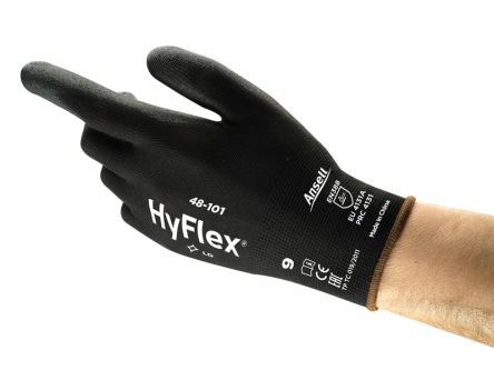 Ansell HyFlex 48-101 Black Nylon Abrasion Resistant Gloves, Size 6, Polyurethane Coating