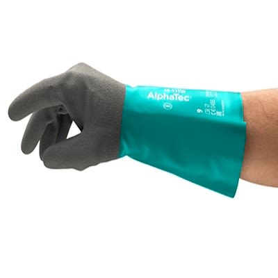 Ansell AlphaTec 58-535W Grey Nylon Chemical Resistant Work Gloves, Size 7, Nitrile Coating