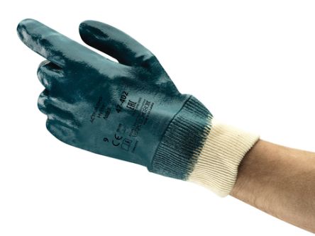 Ansell ActivArmr Hylite 47-402 Blue PVC Coated Cotton Abrasion Resistant Work Gloves, Size 9, Nitrile Coating