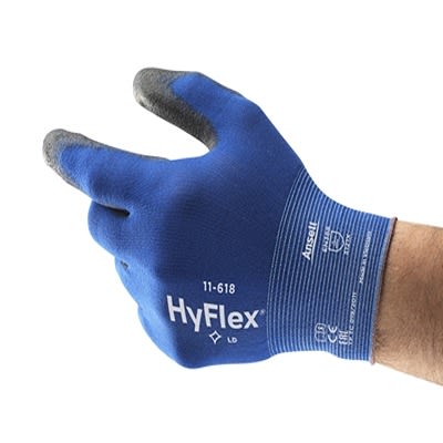 Ansell HyFlex 11-618 Black Nylon Abrasion Resistant Gloves, Size 11, Polyurethane Coating