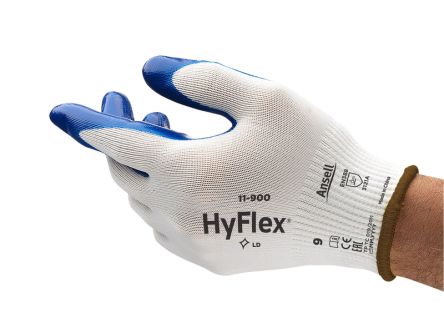 Ansell HyFlex 11-900 Blue Nylon Oil Resistant Gloves, Size 9, Nitrile Coating