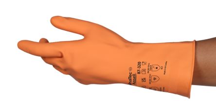 Ansell AlphaTec 87-320 Orange Natural Rubber Latex Abrasion Resistant, Tear Resistant Work Gloves, Size 7.5, Natural
