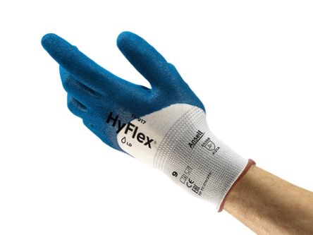 Ansell HyFlex 11-917 Blue Nylon Oil Resistant Gloves, Size 11, Nitrile Coating