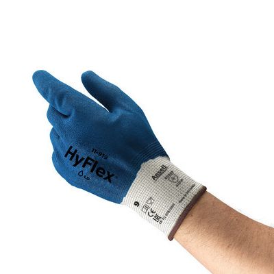 Ansell HyFlex 11-919 Blue Nylon Oil Resistant Gloves, Size 8, Nitrile Coating
